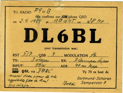  (c) Deutsche QSL Karte von 1951. Quelle: Wikipedia